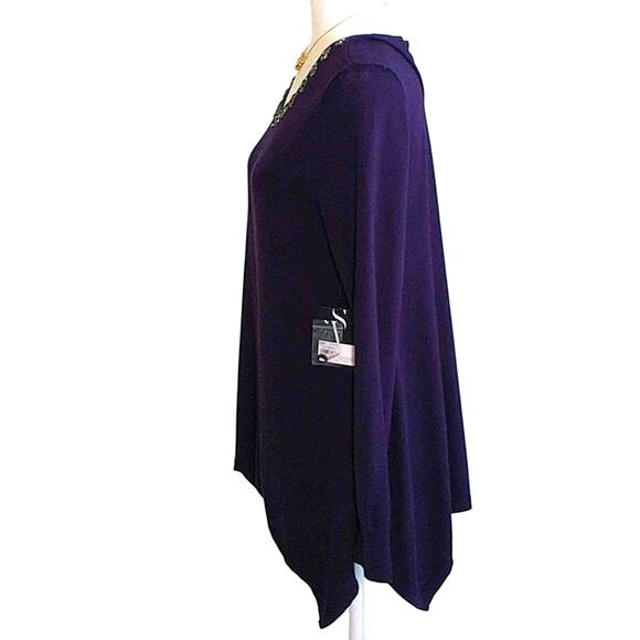 Vera Wang Sweater Women's Sz M Navy Blue Embellished Knit Long Sleeve Pullover - Picture 9 of 12